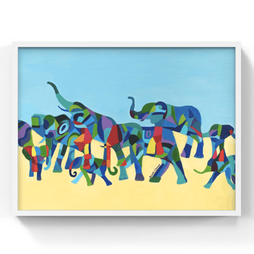 Elephants abstract art framed