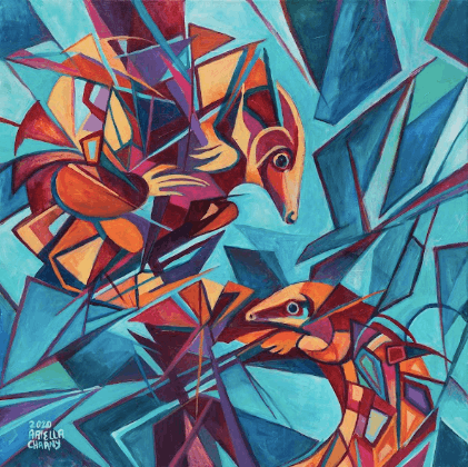 "Geometric Mother and Baby Pangolin" Art Print by Ariella Charny