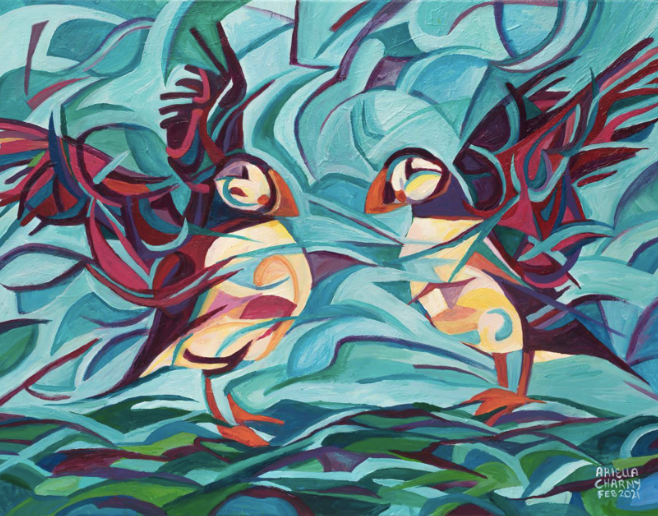 "Atlantic Puffins" Contemporary Art Print by Ariella Charny