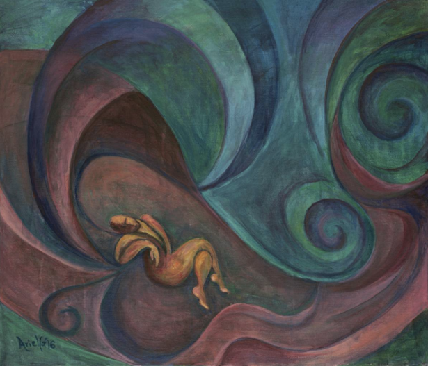 "Jonah in the Whale" Spiritual Biblical Judaica art by Ariella Charny