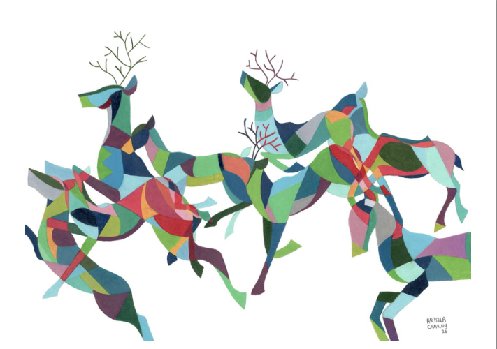 "Geometric Deer" Colorful Fine Art by Ariella Charny