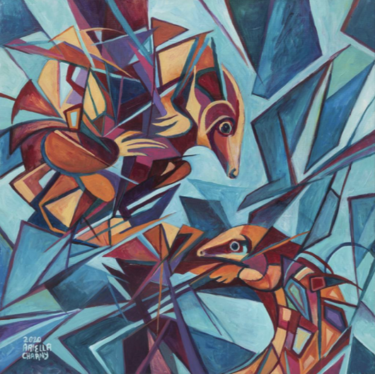 "Geometric Mother and Baby Pangolin" Art Print by Ariella Charny