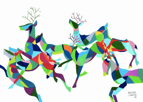 "Geometric Deer" Colorful Fine Art by Ariella Charny