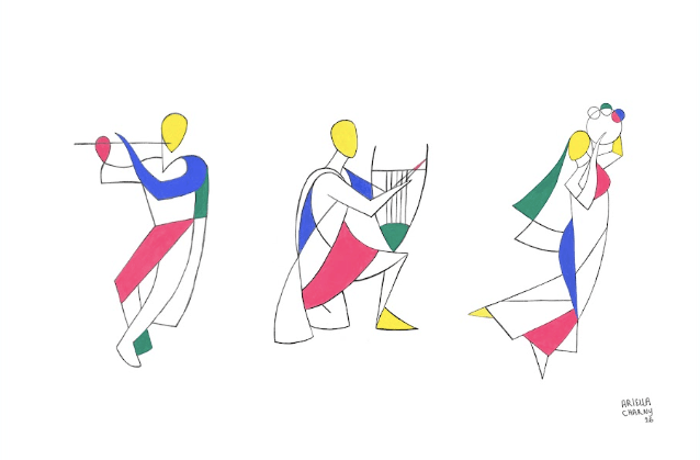 "King David & Miriam Musicians" Abstract Biblical Wall Decor by Ariella Charny