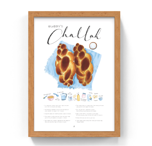 Framed poster of 'Bubby's Challah' with a wooden frame on a white background