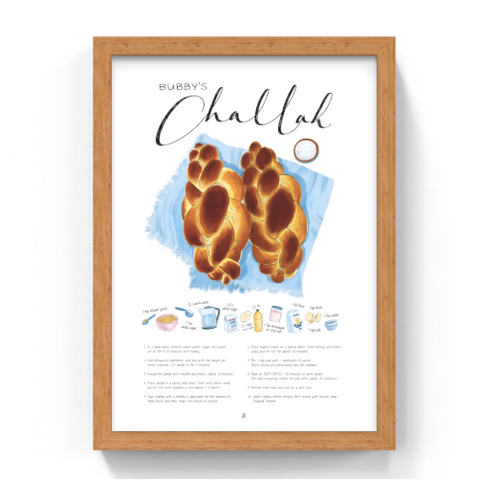 Framed poster of 'Bubby's Challah' with a wooden frame on a white background