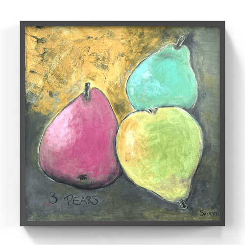 3 colorful neon pears