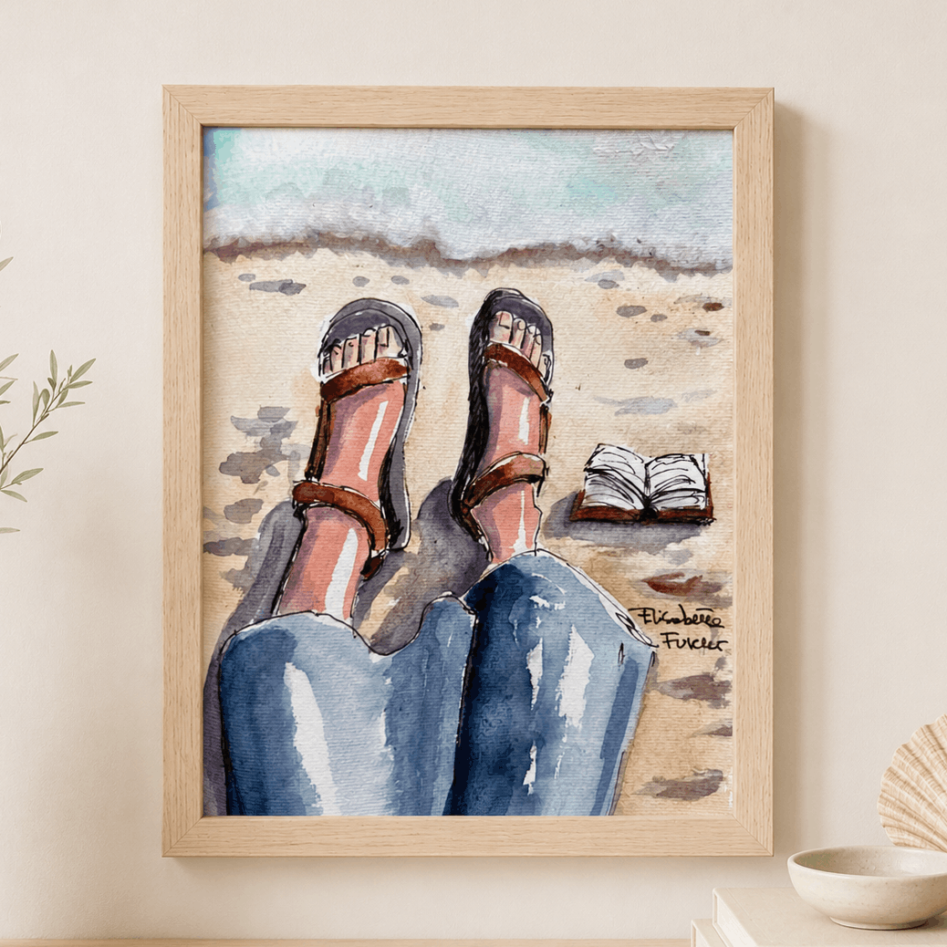 reading on the beach watercolor