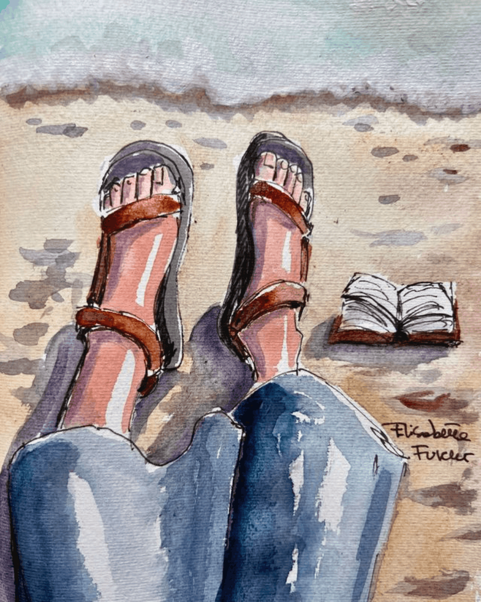 reading on the beach watercolor