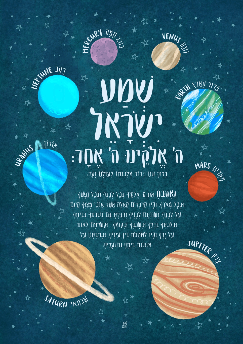 shma israel art print with planets