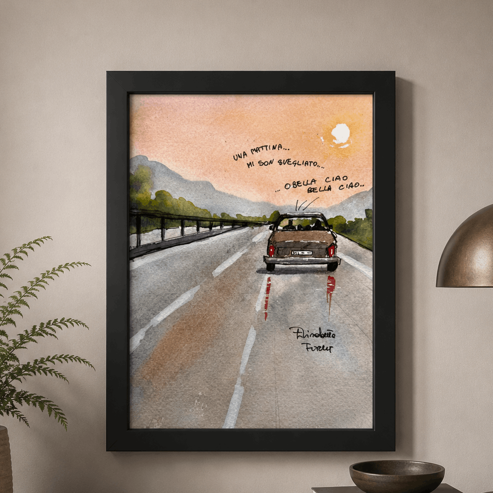 summer holidays watercolor painting framed